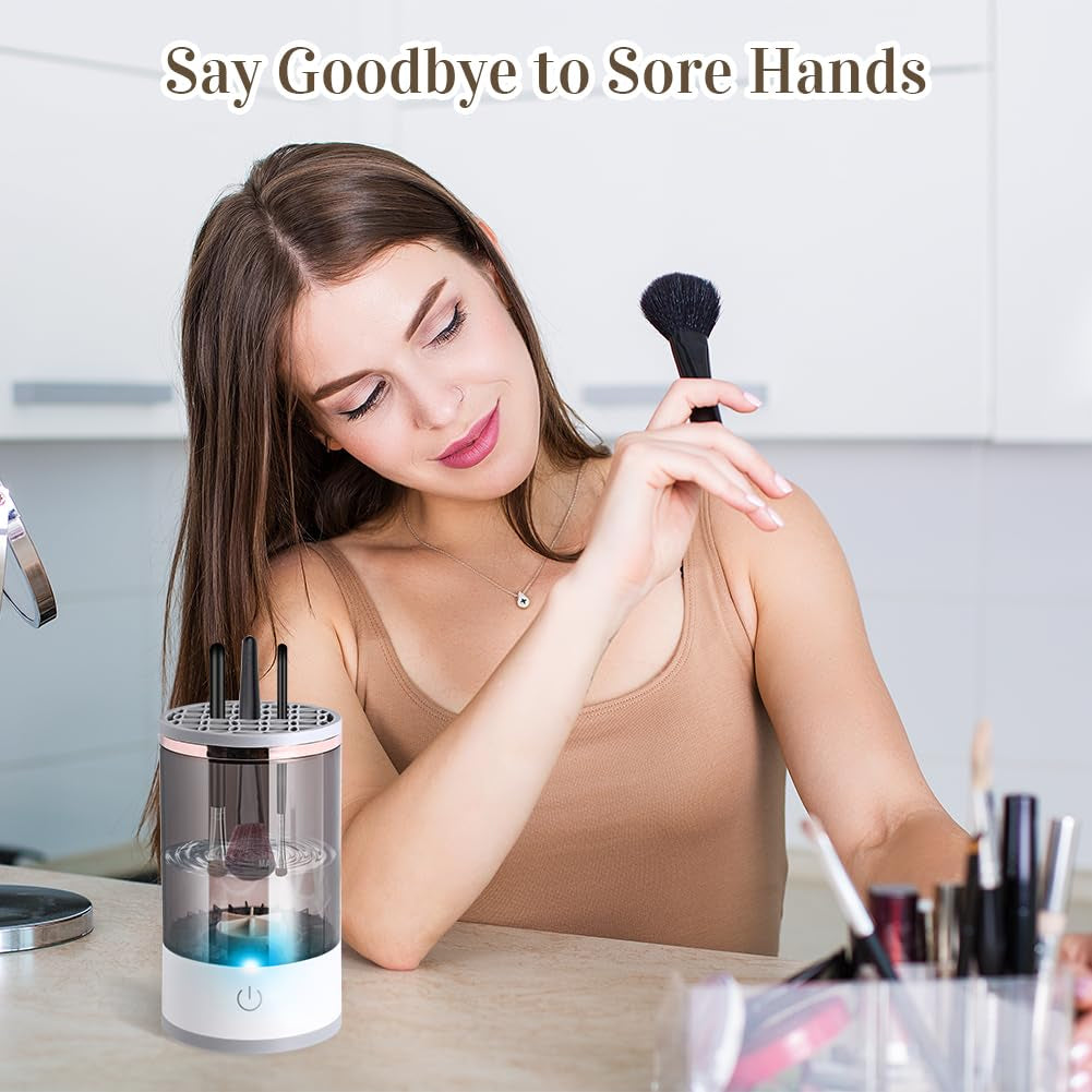 Electric Makeup Brush Cleaner Machine with Cleaning Mat – Automatic Brush Cleaner for All Brush Sizes