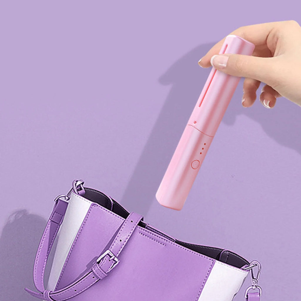 Rechargeable Mini Cordless Hair Straightener Brush – Portable Hot Comb with Negative Ions (Pink)