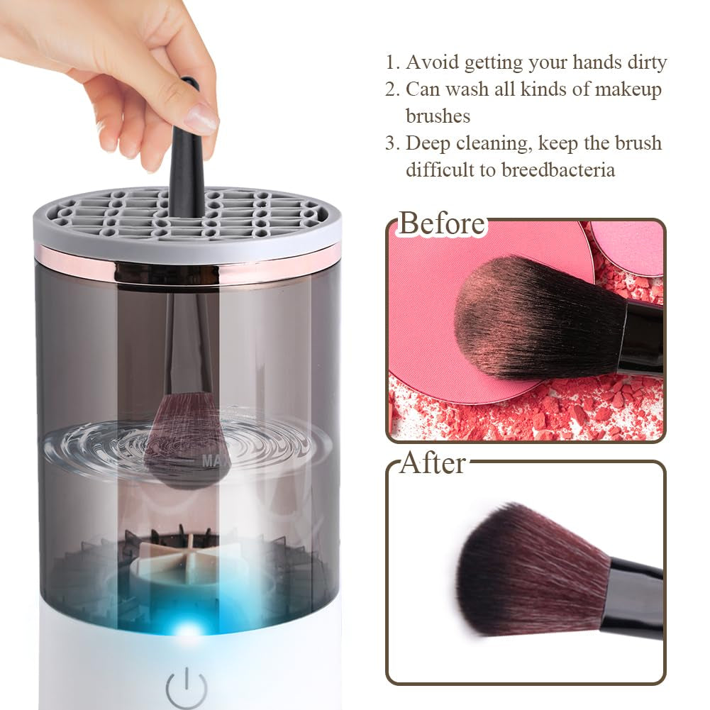 Electric Makeup Brush Cleaner Machine with Cleaning Mat – Automatic Brush Cleaner for All Brush Sizes