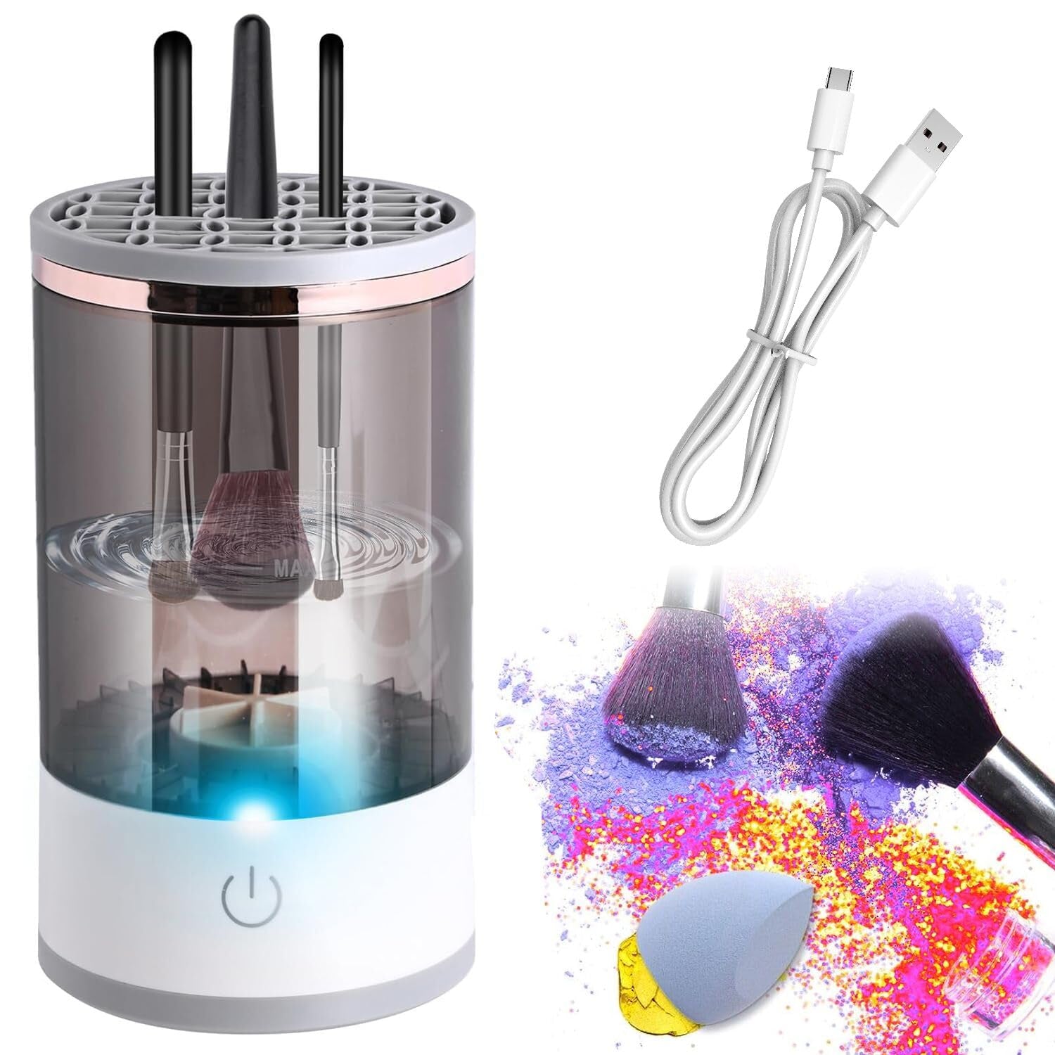 Electric Makeup Brush Cleaner Machine with Cleaning Mat – Automatic Brush Cleaner for All Brush Sizes