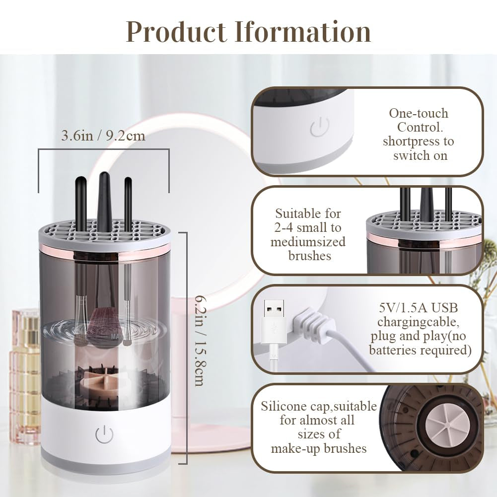 Electric Makeup Brush Cleaner Machine with Cleaning Mat – Automatic Brush Cleaner for All Brush Sizes