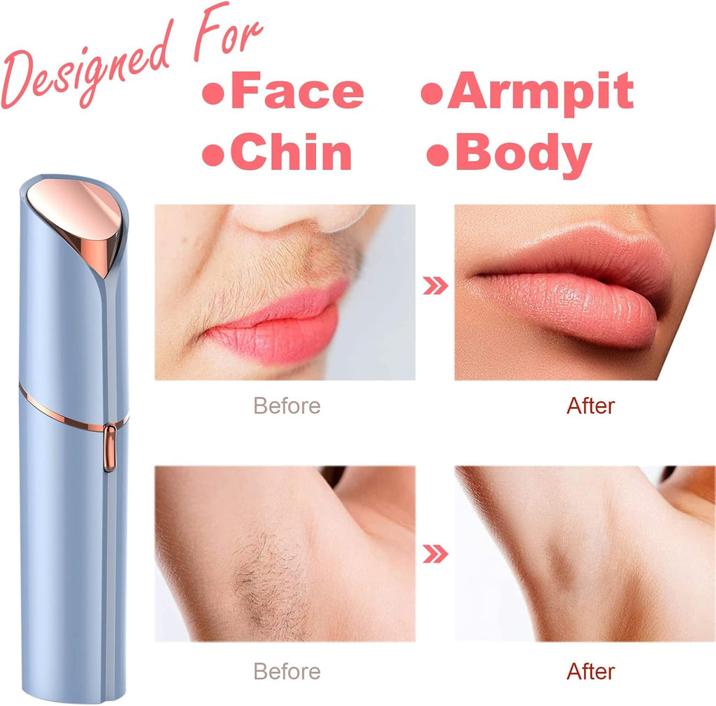 USB Rechargeable Facial Hair Remover for Women – IPX6 Waterproof Face & Body Shaver (Blue)