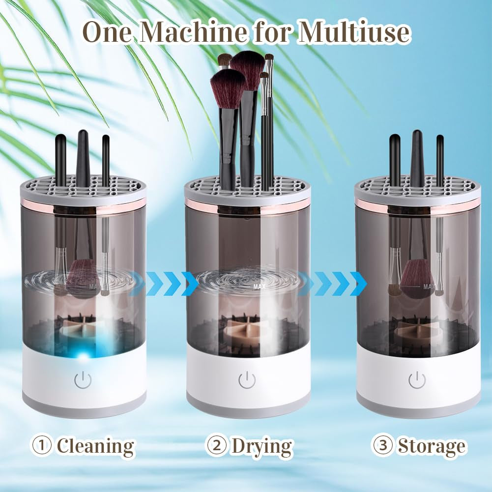 Electric Makeup Brush Cleaner Machine with Cleaning Mat – Automatic Brush Cleaner for All Brush Sizes