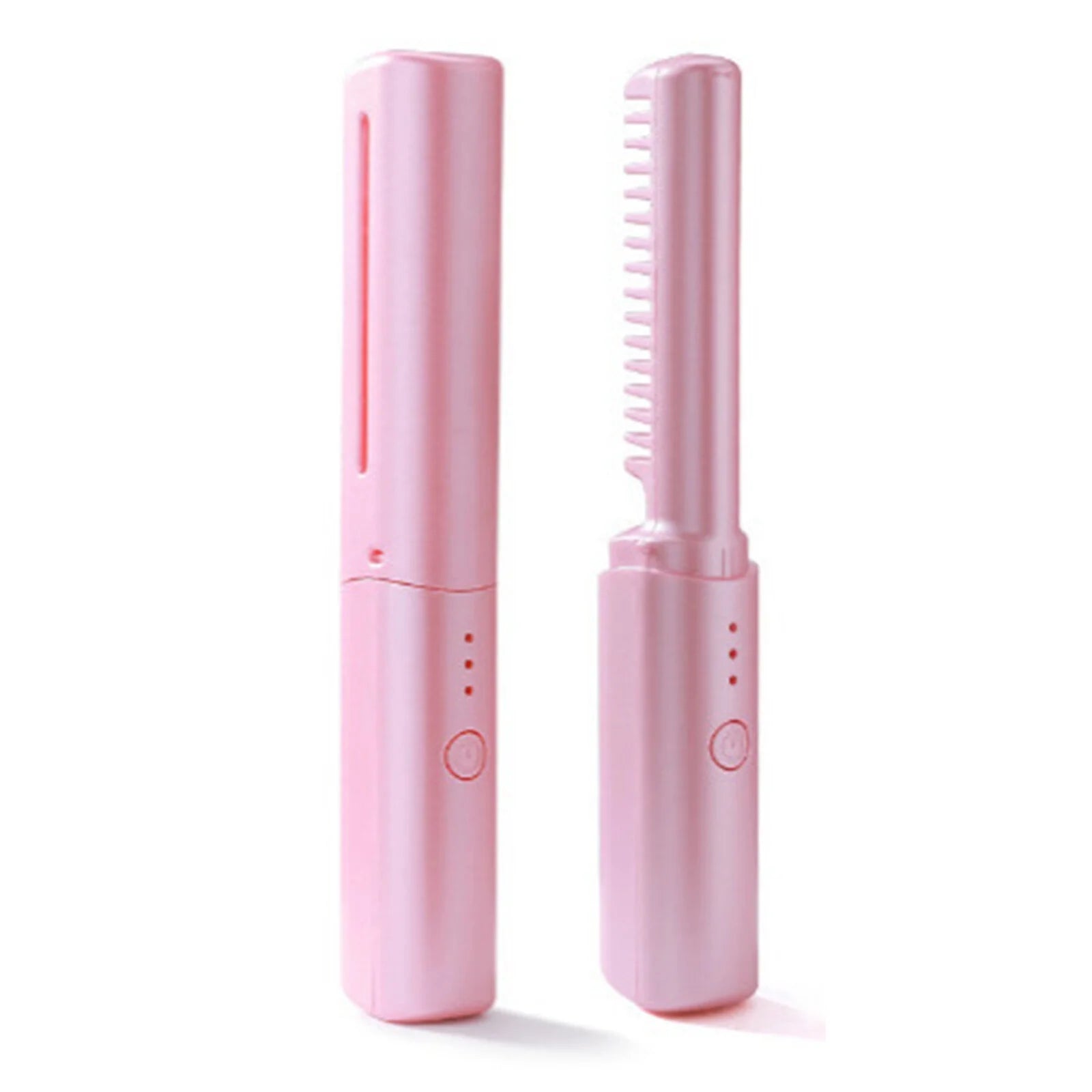 Rechargeable Mini Cordless Hair Straightener Brush – Portable Hot Comb with Negative Ions (Pink)