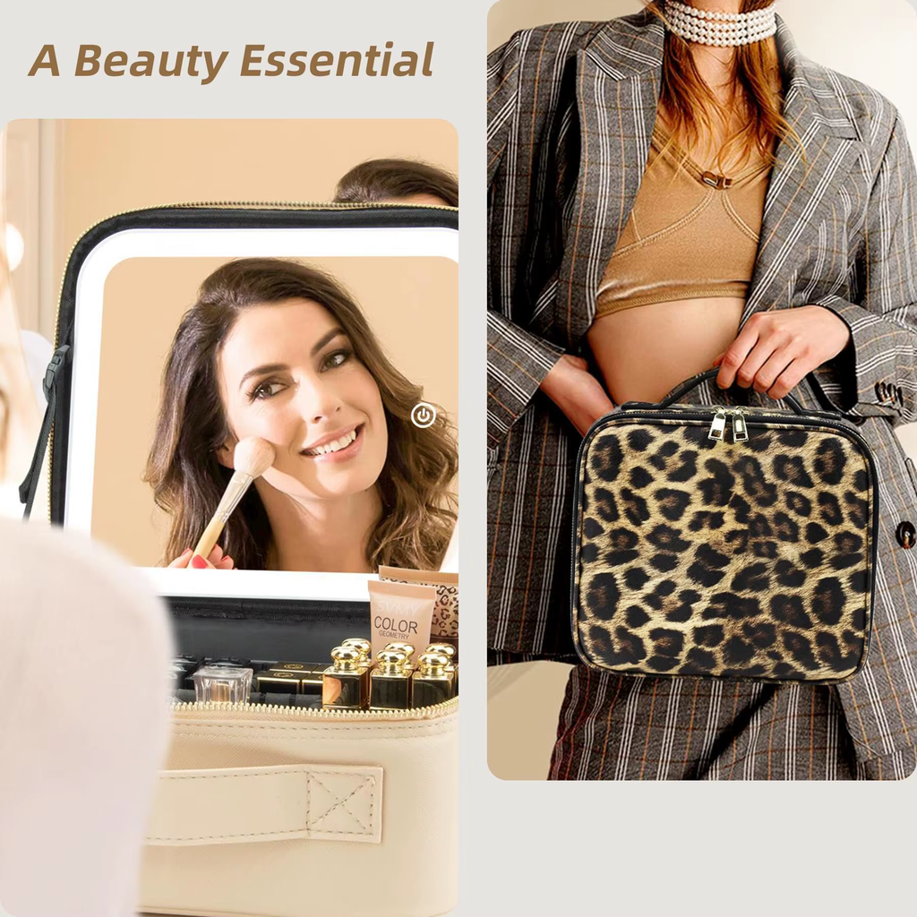 LED Lighted Makeup Bag with Mirror – 3‑Color LED Travel Makeup Case with Adjustable Dividers