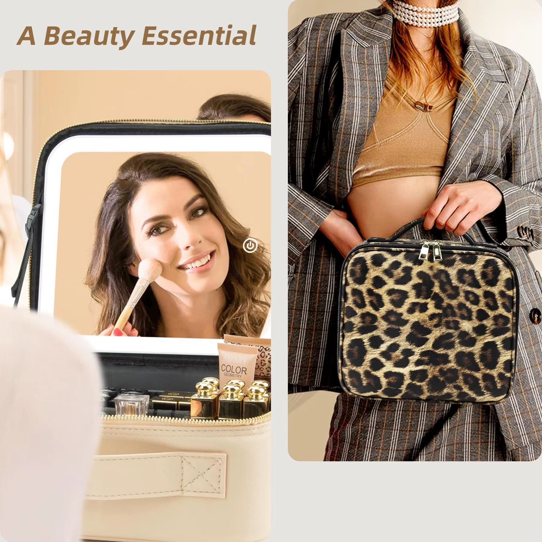 LED Lighted Makeup Bag with Mirror – 3‑Color LED Travel Makeup Case with Adjustable Dividers