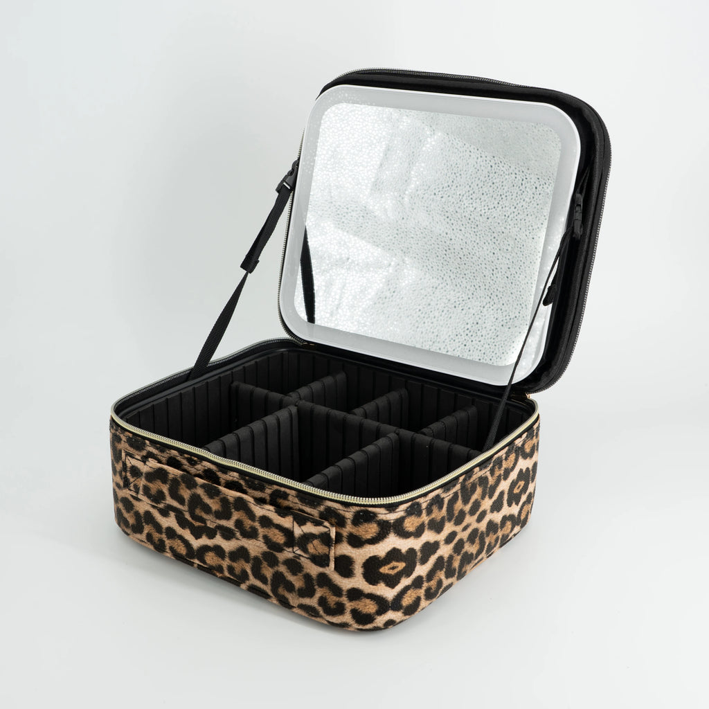 LED Lighted Makeup Bag with Mirror – 3‑Color LED Travel Makeup Case with Adjustable Dividers