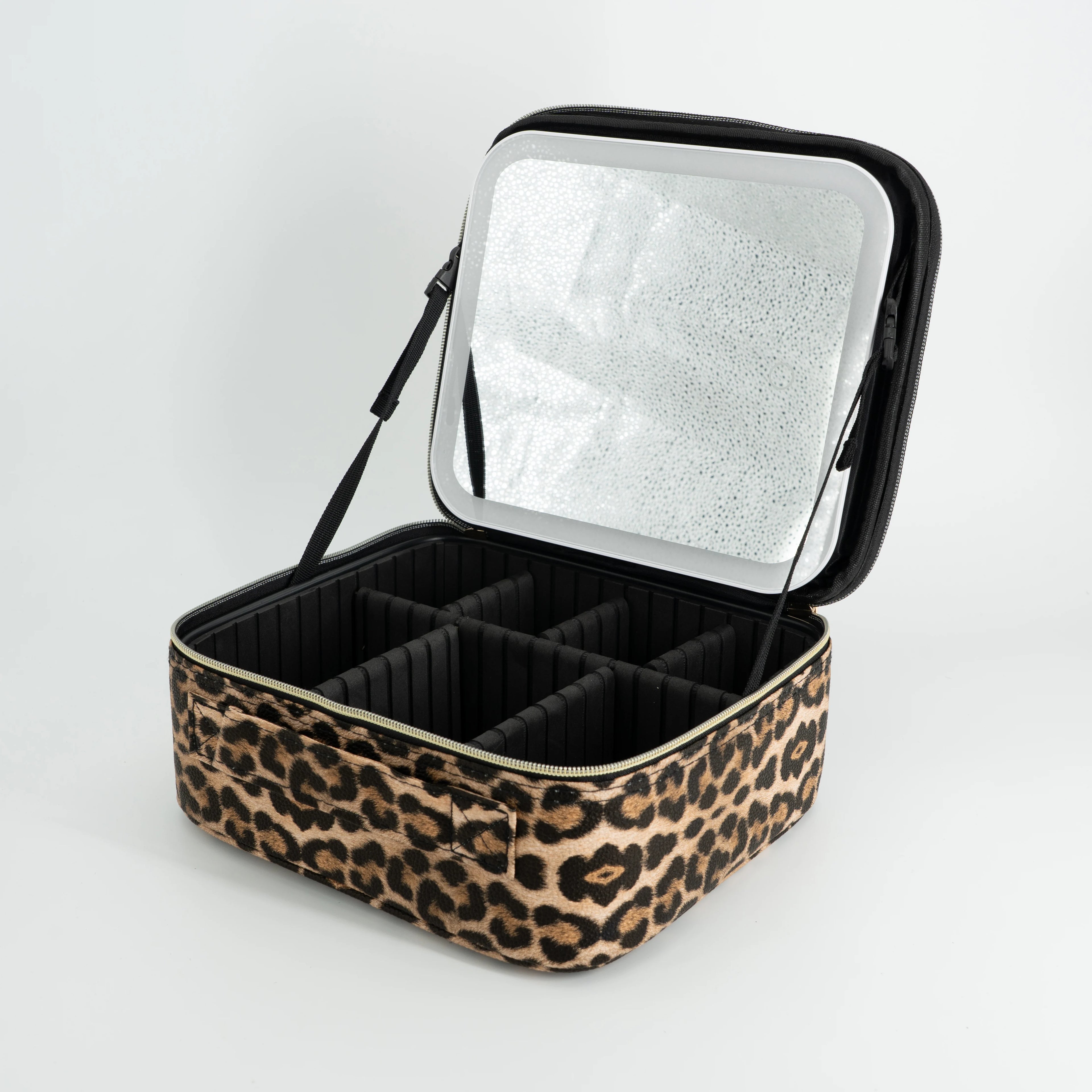 LED Lighted Makeup Bag with Mirror – 3‑Color LED Travel Makeup Case with Adjustable Dividers