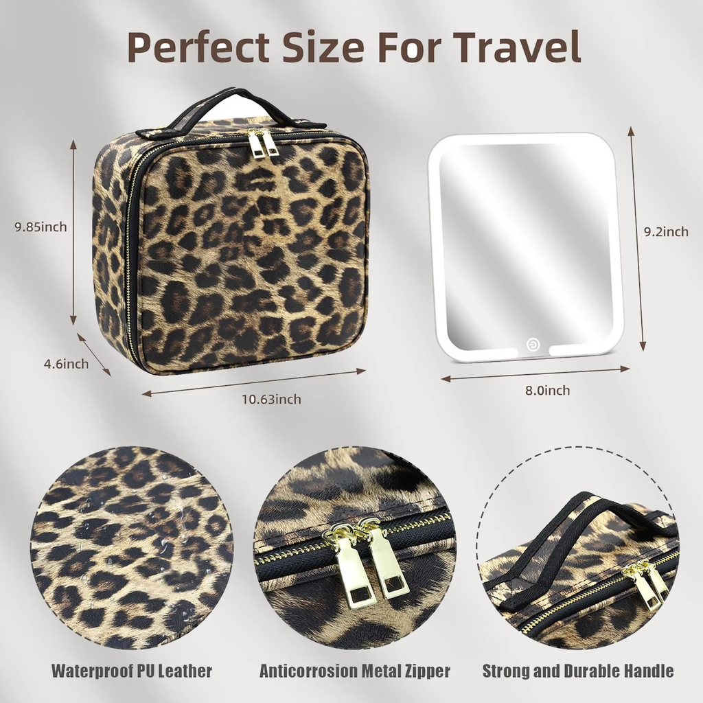 LED Lighted Makeup Bag with Mirror – 3‑Color LED Travel Makeup Case with Adjustable Dividers