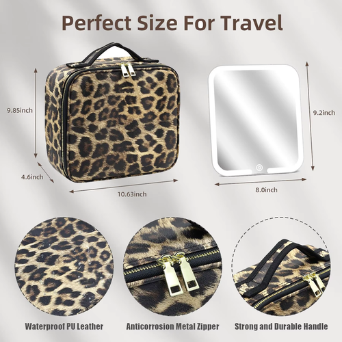 LED Lighted Makeup Bag with Mirror – 3‑Color LED Travel Makeup Case with Adjustable Dividers