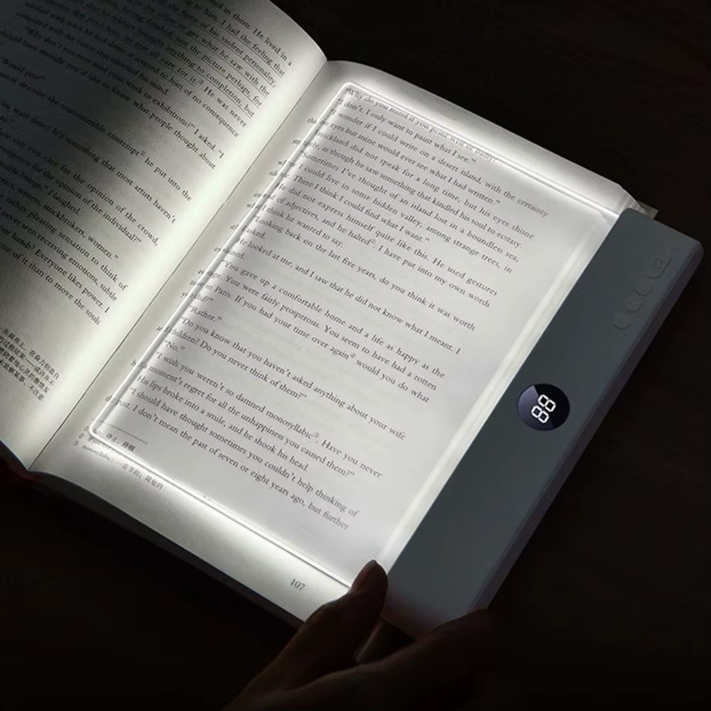 Ravel Rechargeable LED Flat Reading Lamp – Full‑Page Book Light with 3 Colors, Dimmable Panel & Timer