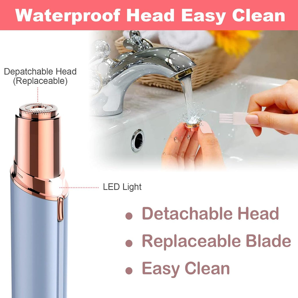 USB Rechargeable Facial Hair Remover for Women – IPX6 Waterproof Face & Body Shaver (Blue)