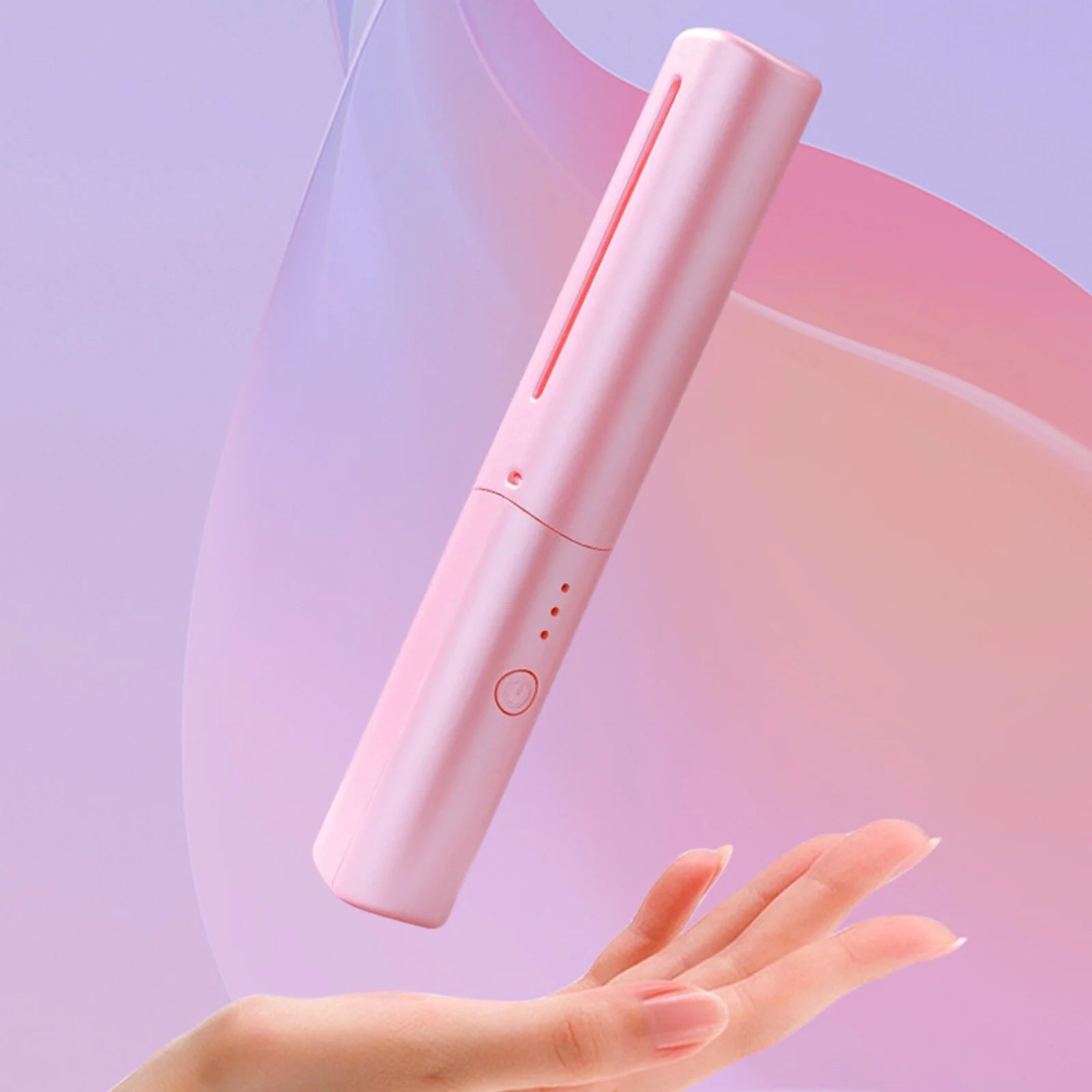 Rechargeable Mini Cordless Hair Straightener Brush – Portable Hot Comb with Negative Ions (Pink)