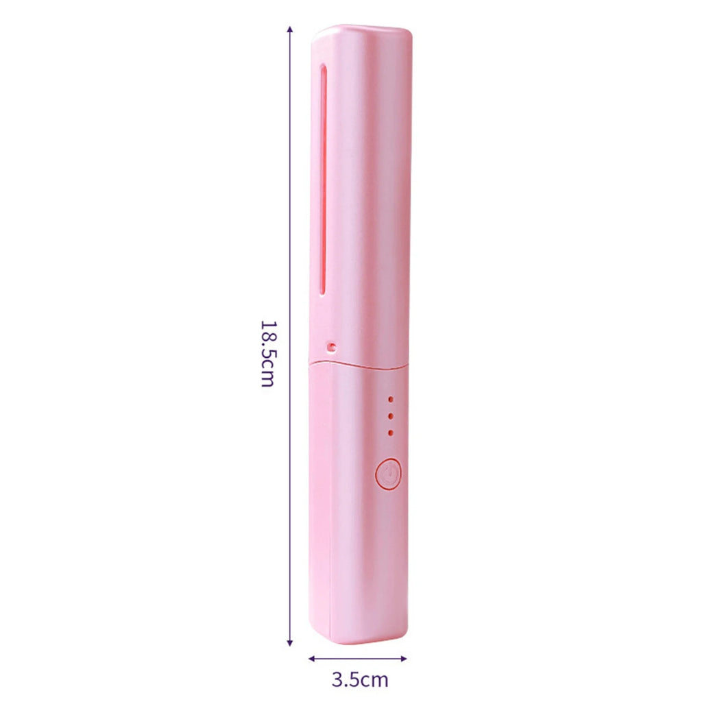 Rechargeable Mini Cordless Hair Straightener Brush – Portable Hot Comb with Negative Ions (Pink)